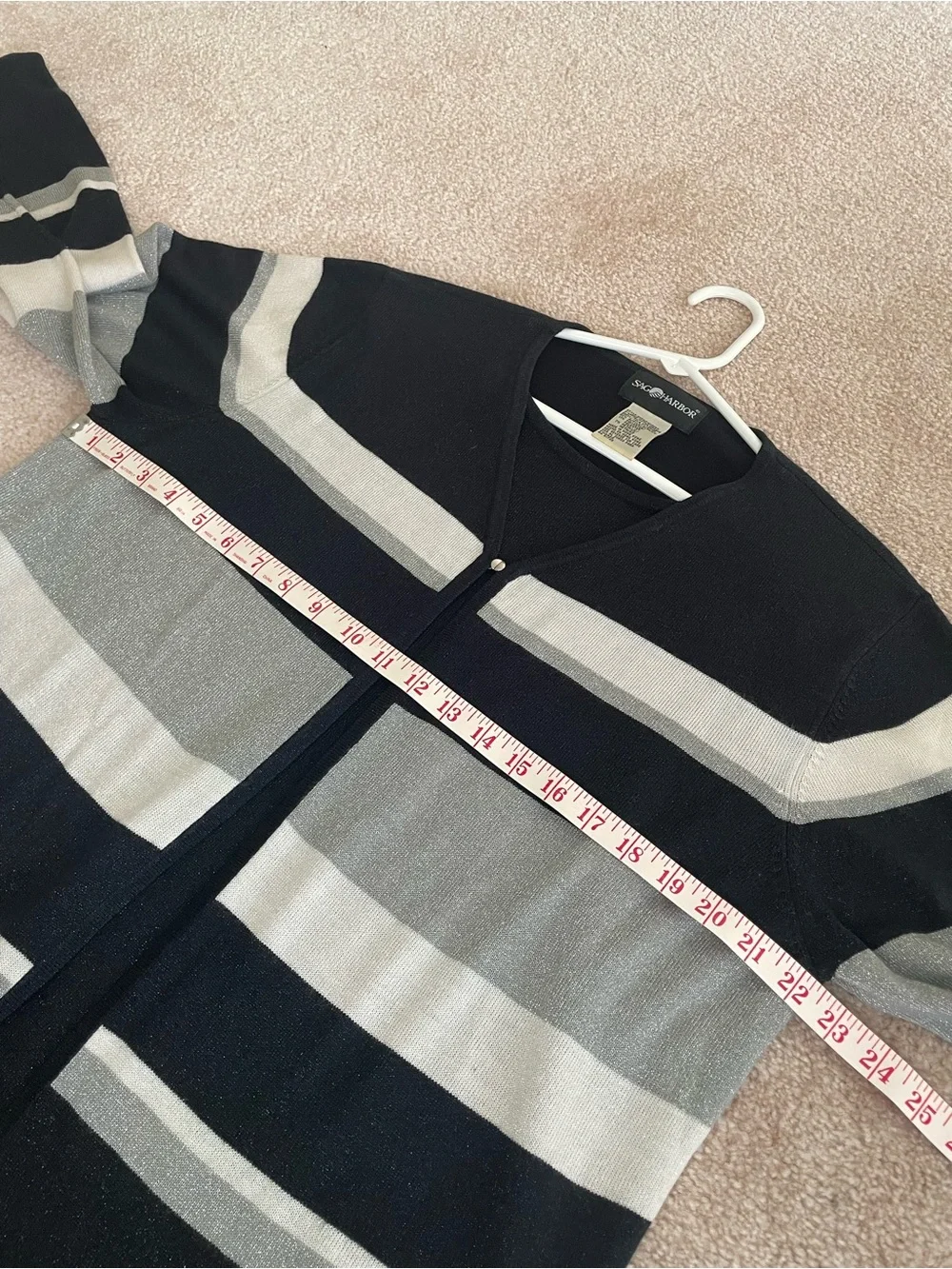 Vintage Sag Harbor Metallic Stripe Cardigan Sweater XL Faux Layered Black Silver